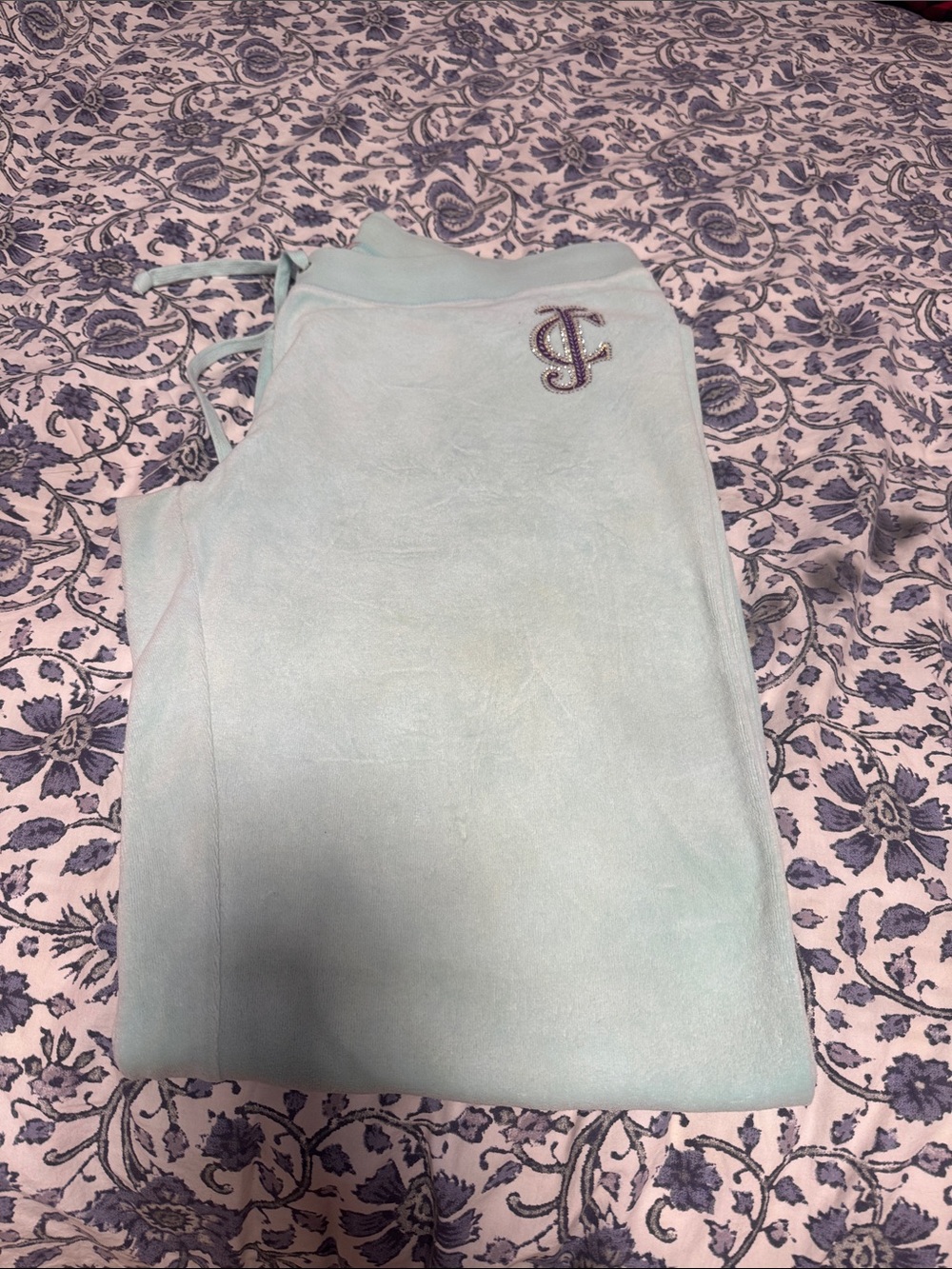 Juicy Couture Mint Green Velour Track Pants with Embroidered J